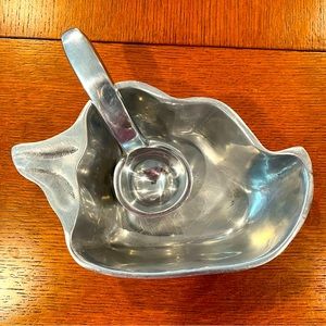 Vintage pewter pepper serving bowl with spoon
